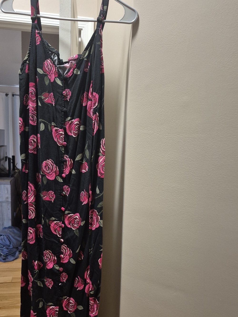 Torrid Black Dress with Pink Roses size 1. Lace up back